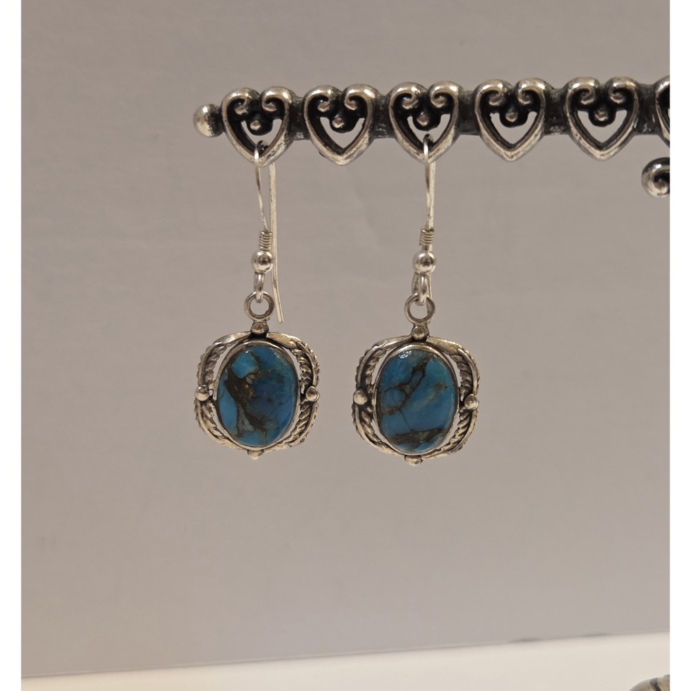 Turquoise Trading Network Sterling Turquoise Southwestern Dangle Earrings